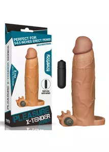 Péniszhosszabbító és vastagító vibrátoros Pleasure x-tender penis sleeve 6 barna 26 cm