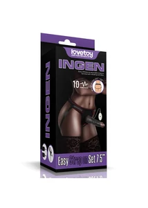Vibrációs felcsatolható fekete herés dildó 19 cm -Vibrating easy strapon set 7.5'' black