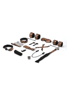 Műbőr Bdsm szett 13 darabos leopárd mintás Vivid leopard print soft bondage 
