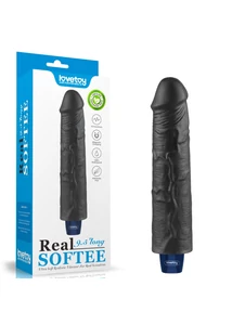 Realisztikus tölthető vízálló vibrátor 24 cm - 9.5" Real Softee Rechargeable Vibrating Dildo (fekete)