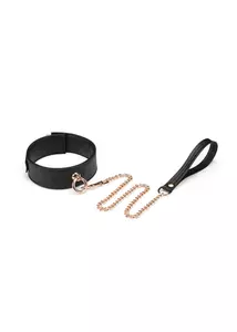 Fekete műbőr nyakörv pórázzal arany lánccal Black organosilicon collar with leash