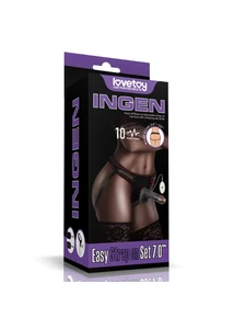 Vibrációs felcsatolható fekete herés dildó 17,7cm - Vibrating easy strapon set 7.0'' black