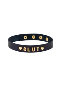 Műbőr nyakörv arany színű slut felirattal Gold word choker-slut