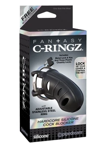 Szilikon péniszketrec acél gyűrűvel Hardcore silicone cock blocker black
