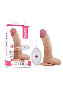 Távirányítós puha herés dildó 22 cm - 8.8" The Ultra Soft Dude - Vibrating Flesh