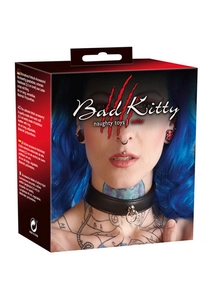 Bad Kitty nyakpánt gyűrűvel, fekete puha nyakörv