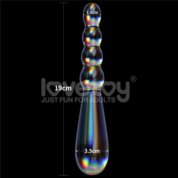 Kétoldalú gömbös üvegdildó Twilight Gleam Glass Dildo- Rising Ripples 19 cm