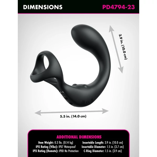 Távirányítós forgó funkciós prosztata vibrátor péniszgyűrűvel - Anal fantasy Alite Ass-gasm taint-alizer black