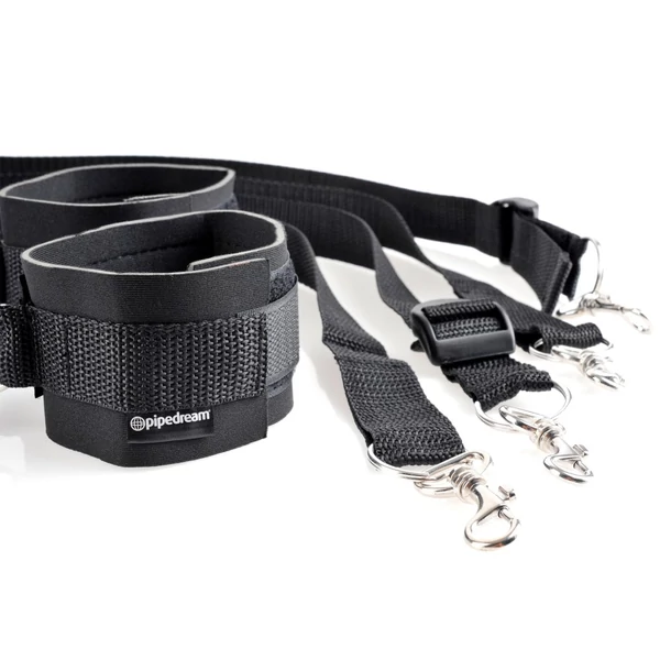 Fekete tépőzáras bilincs és kötél szett Cuff & tether set black