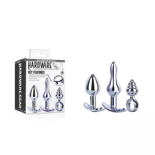 Análdugó szett acélból Hardware gear 3-in-1 metal butt plug kit set i