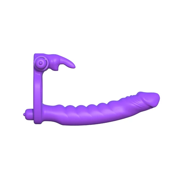 Péniszgyűrű dildóval Silicone double penetrator rabbit purple