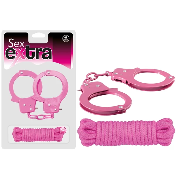 Fém bilincs és kötöző rózsaszín Sex extra - metal cuffs & love rope pink