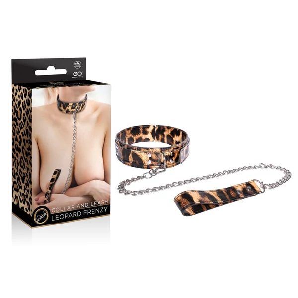 Nyakörv pórázzal leopárd mintás - Leopard collar leash