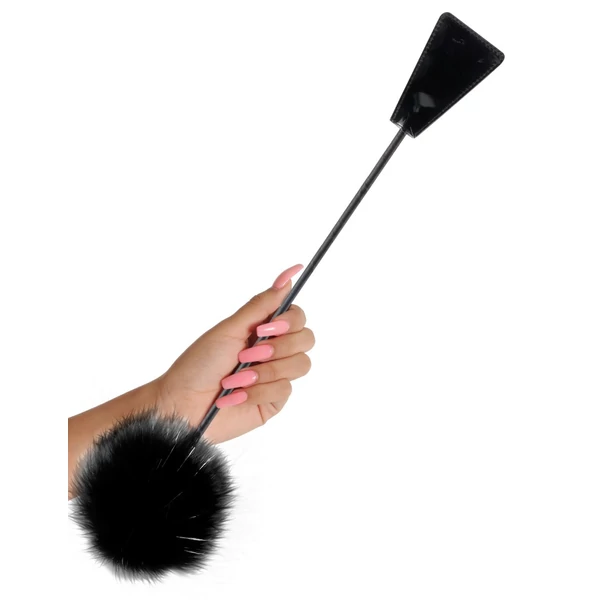Paskoló szőrme simogatóval Feather crop fekete 53 cm
