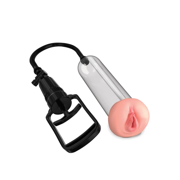 Péniszpumpa Beginner's pussy pump átlátszó, fekete színek, a punci testszínű