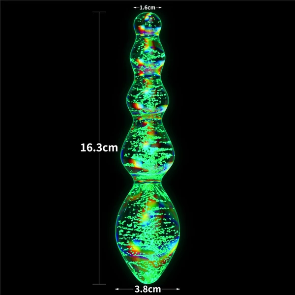 Foszforeszkáló kétvégű üvegdildó Glow-in-the-dark twilight gleam glass dildo-tantalizing orbs