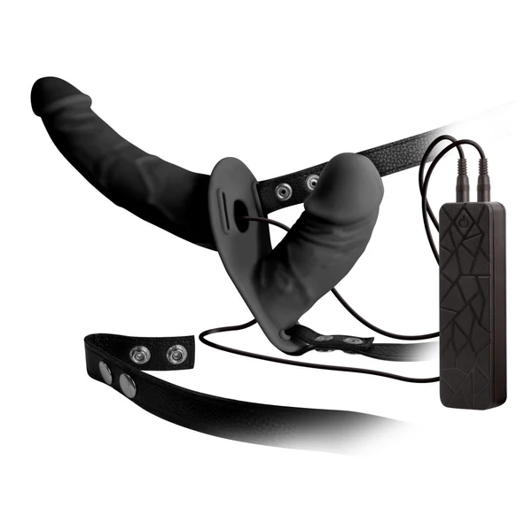 Női felcsatolható dupla vibrátor  Double thruster vibe with harness fekete