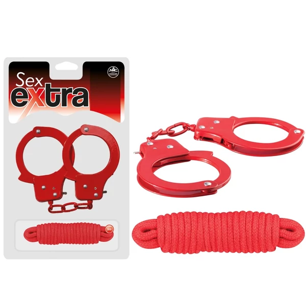 Fém bilincs és kötöző piros - Sex extra metal cuffs & love rope