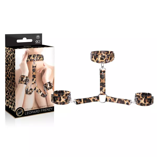 Leopárdmintás nyakörv csatos kézbilinccsel - Leopard collar