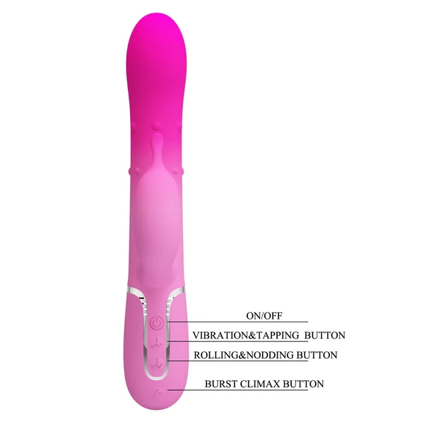 Csiklókaros, forgó és toló funkciós g-pont vibrátor Pretty Love Shima pink