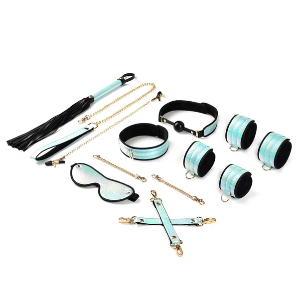 Bdsm szett 8 darabos metál kék Vivid Sorairo: glossy blue soft bondage kit