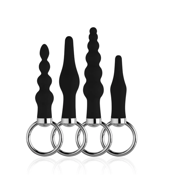 Fenékdugó készlet húzógyűrűvel butt plug kit fekete