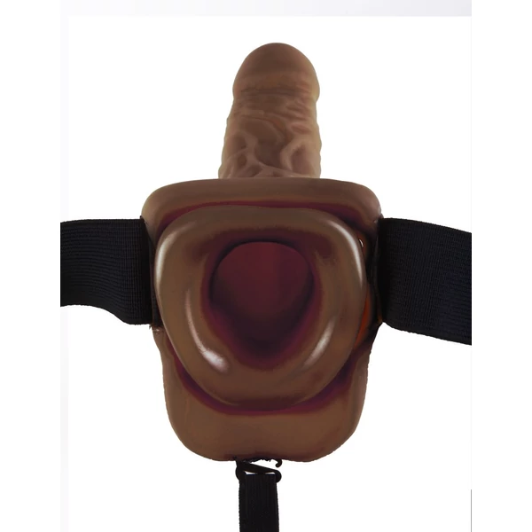 Felcsatolható üreges barna herés dildó 22,5 cm - 9" hollow strap-on with balls brown