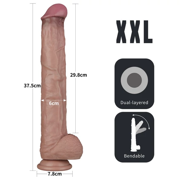 Realisztikus hajlítható dildó 37,5 cm dual layered bendable silicone cock xxl (flesh)
