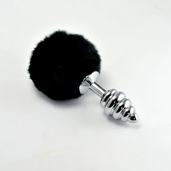Spiral pompon metal plug black