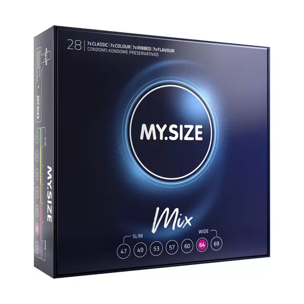 Méretes óvszer készlet My size mix condoms 64 mm (28 db) eper