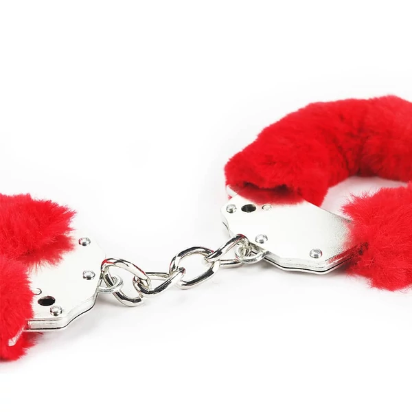 Fetish pleasure fluffy hand cuffs. vörös plüssel bevont acél bilincs két kulccsal