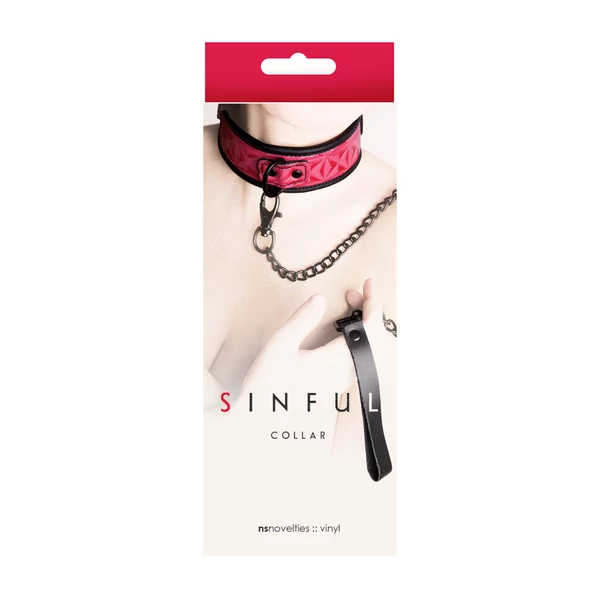Sinful collar pink. matt műbőr nyakörv pórázzal - rózsaszín
