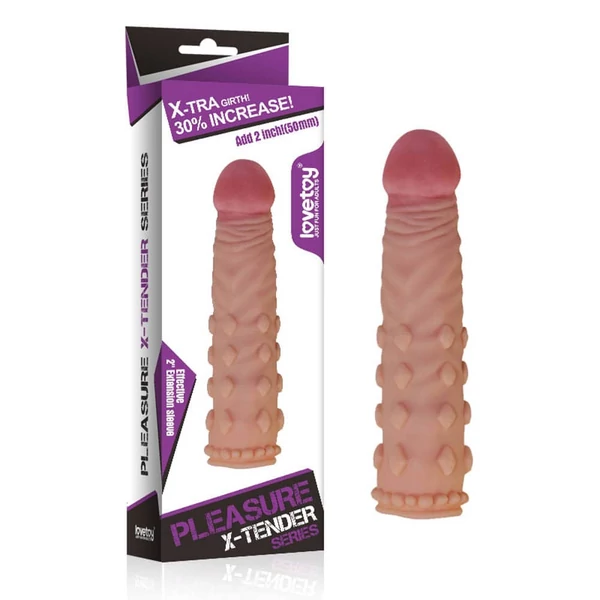 Bordázott hosszabbító péniszköpeny (+5 cm) Pleasure X-Tender Penis Sleeve Flesh 2