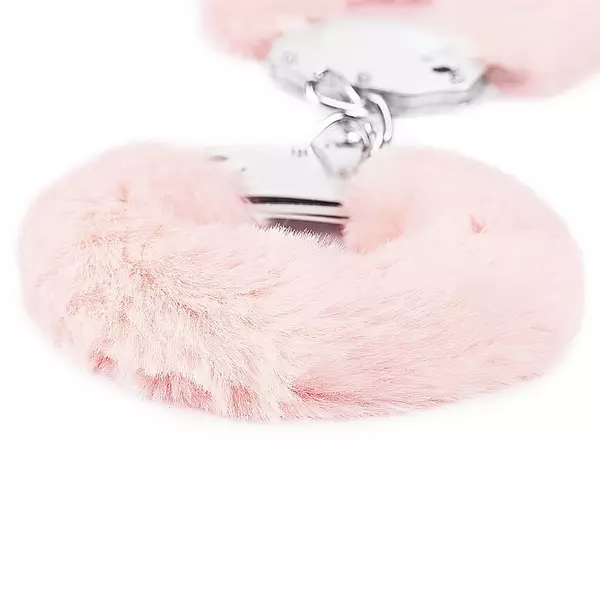 Fetish pleasure fluffy hand cuffs. pink plüssel bevont acél bilincs két kulccsal
