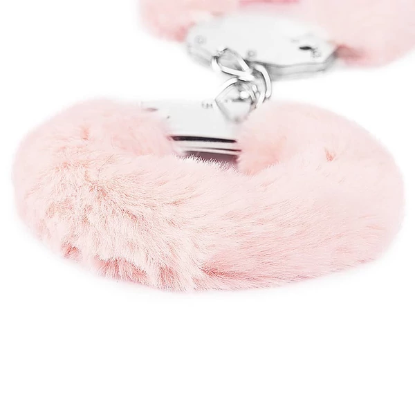 Fetish pleasure fluffy hand cuffs. pink plüssel bevont acél bilincs két kulccsal