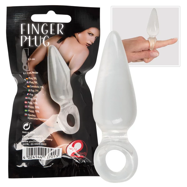 Finger plug - análujj dildó - áttetsző 9,5x2,7 cm