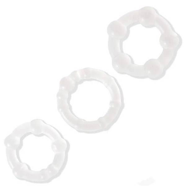 Rugalmas péniszgyűrű szett áttetsző 3 db - Beaded cockring set
