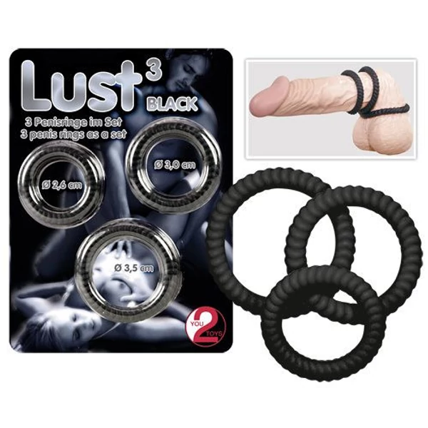 Lust 3 db-os péniszgyűrű szett - fekete