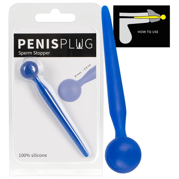 Dilator sperm stopper - gömbös, szilikon húgycsőtágító dildó (kék)