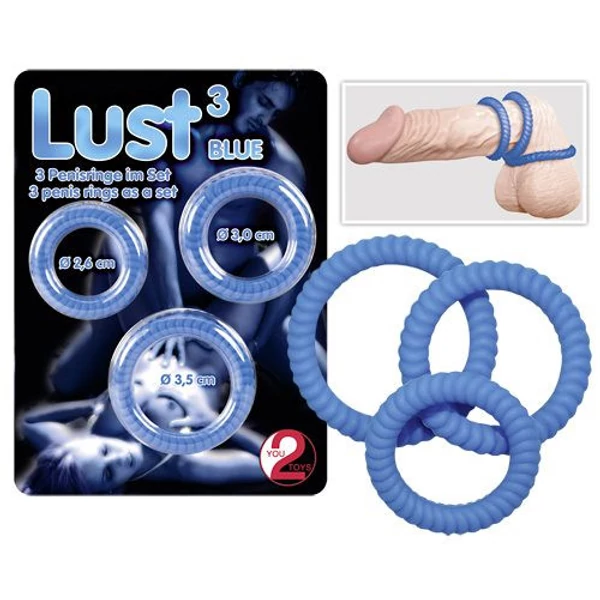 Lust 3 db-os péniszgyűrű szett - kék