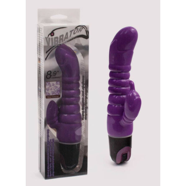 Nyúl vibrátor G-pont ívvel és klitoriszkarral lila bordázott