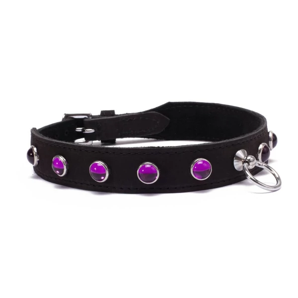 Bőr nyakörv kövekkel Octane crystal collar hot pink