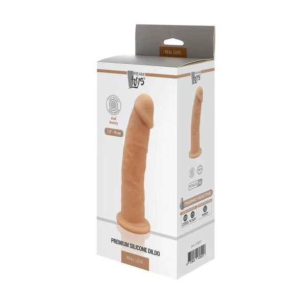 Hőre lágyuló prémium szilikon dildó Real Love Dildo 7.5 inch Flesh 19 cm
