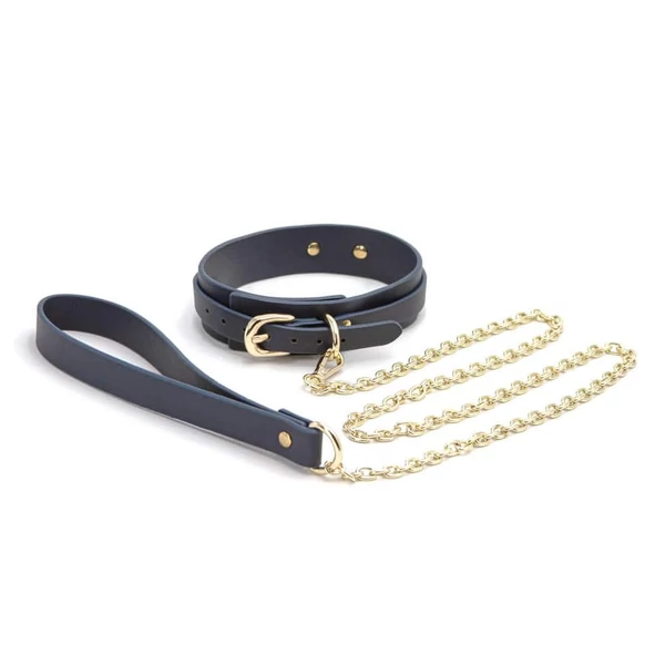 Bondage Couture sötétkék-arany nyakörv és póráz 