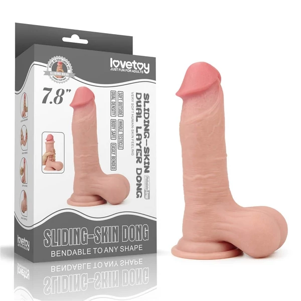 Csúszóbőrös dupla rétegű realisztikus nagy herés dildó 19,8 cm világos - 7.8'' Sliding Skin Dual Layer Dong Whole Testicle