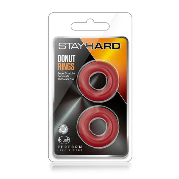 Piros péniszgyűrűk Stay hard donut rings red