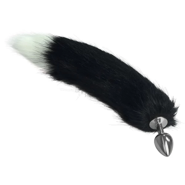 Popsidugós szőrme farok Metal anal tail white black 1