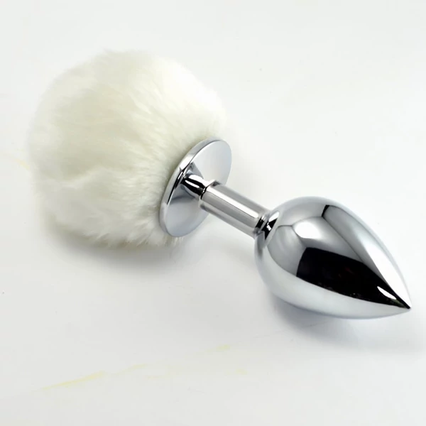 Fém análdugó pomponnal metal plug small fehér