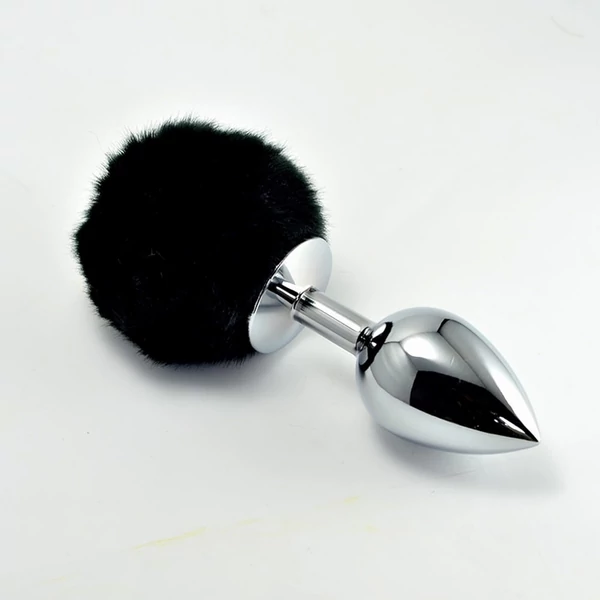 Fém análdugó pomponnal metal plug small fekete