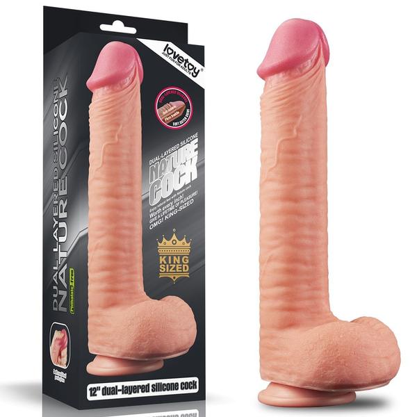 Tapadótalpas nagy dildó 12" dual layered platinum silicone cock 2